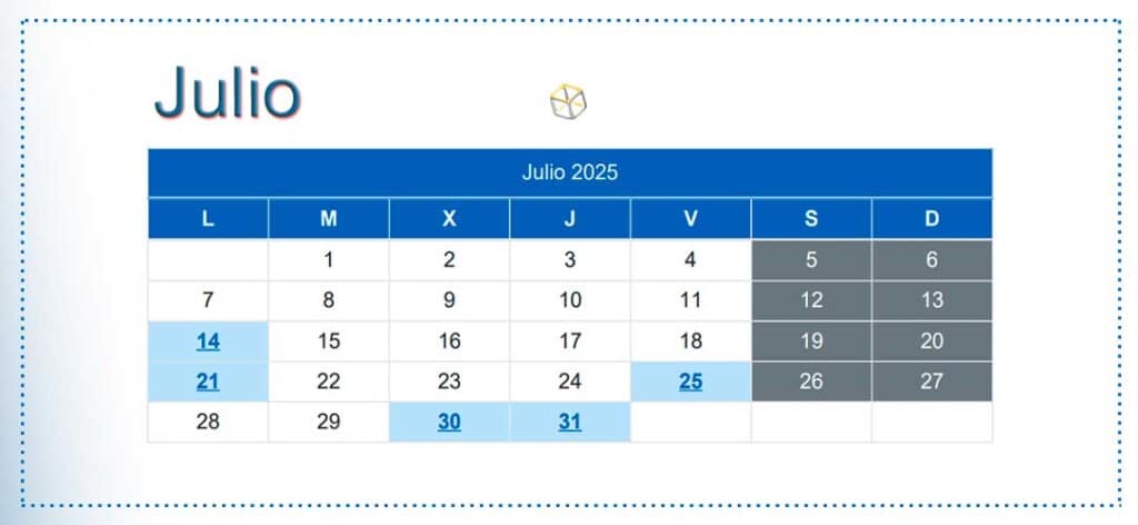 Calendario del contribuyente del mes de julio 2025